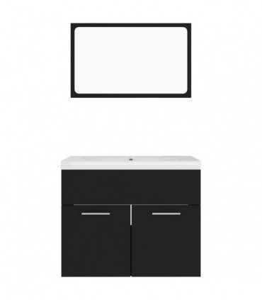 Bathroom Furniture Set Black Engineered Wood