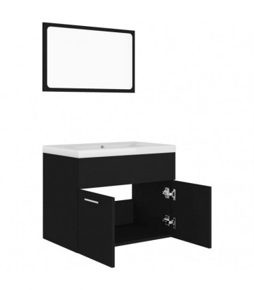 Bathroom Furniture Set Black Engineered Wood