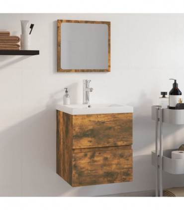 Bathroom Furniture Set Smoked Oak Engineered Wood