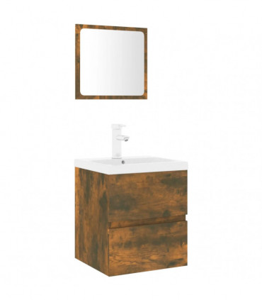 Bathroom Furniture Set Smoked Oak Engineered Wood