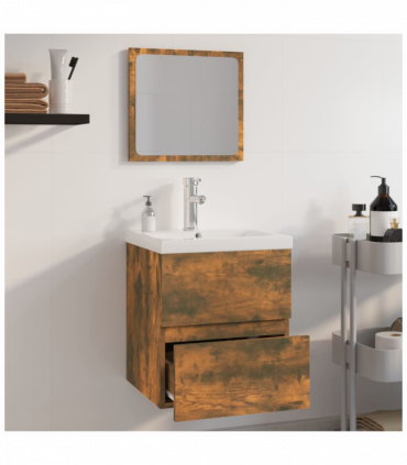 Bathroom Furniture Set Smoked Oak Engineered Wood
