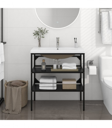 Bathroom Washbasin Frame with Built-in Basin Black Iron