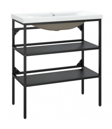 Bathroom Washbasin Frame with Built-in Basin Black Iron