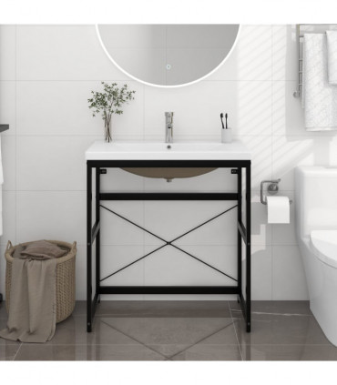 Bathroom Washbasin Frame with Built-in Basin Black Iron