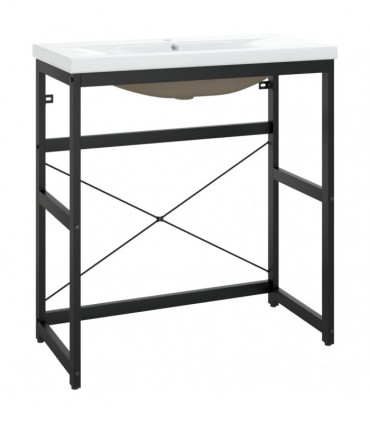 Bathroom Washbasin Frame with Built-in Basin Black Iron