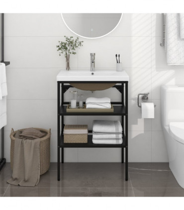 Bathroom Washbasin Frame with Built-in Basin Black Iron