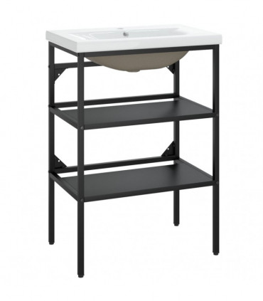 Bathroom Washbasin Frame with Built-in Basin Black Iron