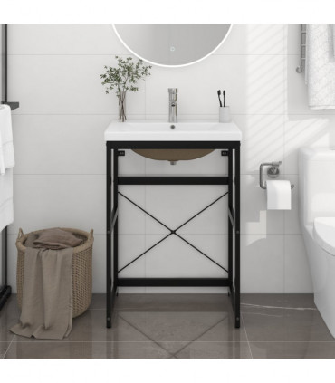 Bathroom Washbasin Frame with Built-in Basin Black Iron