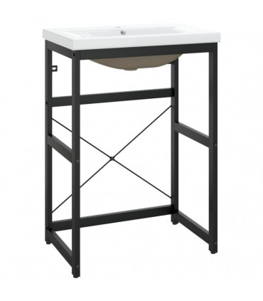 Bathroom Washbasin Frame with Built-in Basin Black Iron