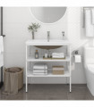 Bathroom Washbasin Frame with Built-in Basin White Iron