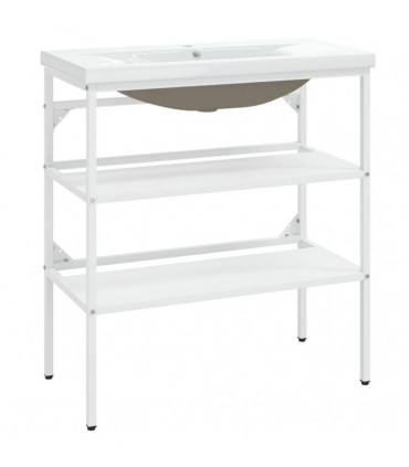 Bathroom Washbasin Frame with Built-in Basin White Iron