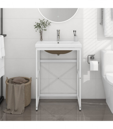 Bathroom Washbasin Frame with Built-in Basin White Iron
