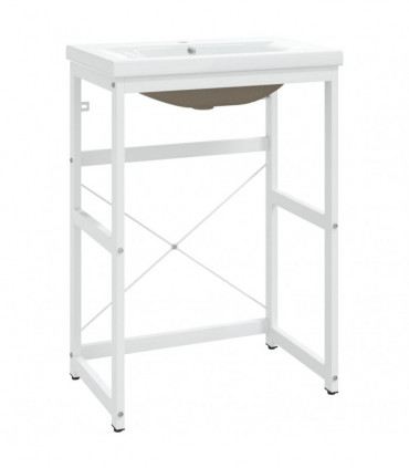 Bathroom Washbasin Frame with Built-in Basin White Iron