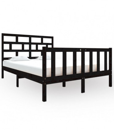 Bed Frame Black Solid Wood Pine 135x190 cm 4FT6 Double