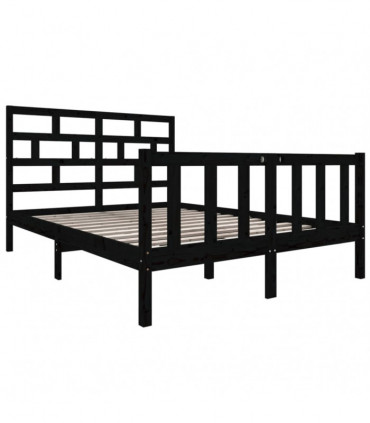 Bed Frame Black Solid Wood Pine 135x190 cm 4FT6 Double