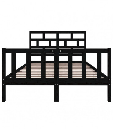 Bed Frame Black Solid Wood Pine 135x190 cm 4FT6 Double
