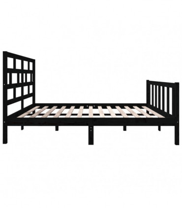 Bed Frame Black Solid Wood Pine 135x190 cm 4FT6 Double