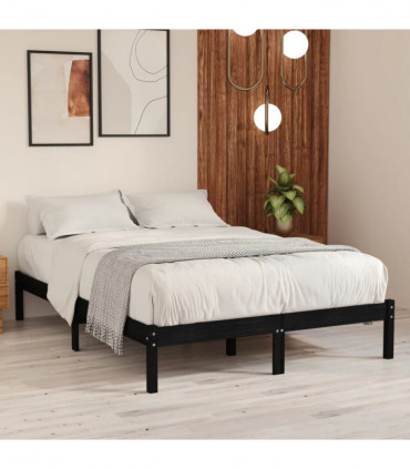 Bed Frame Black Solid Wood Pine 140x190 cm