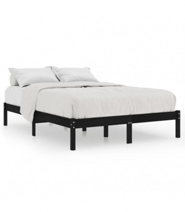 Bed Frame Black Solid Wood Pine 140x190 cm