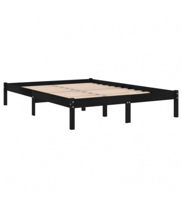 Bed Frame Black Solid Wood Pine 140x190 cm