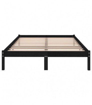Bed Frame Black Solid Wood Pine 140x190 cm