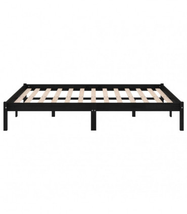 Bed Frame Black Solid Wood Pine 140x190 cm