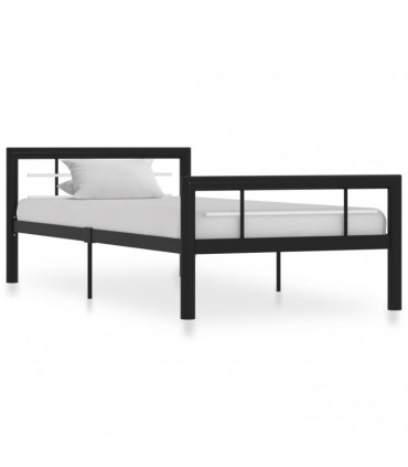 Bed Frame Black and White Metal 90x200 cm