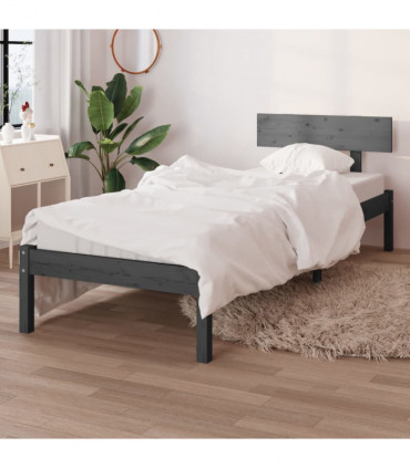 Bed Frame Grey Solid Wood Pine 90x200 cm Single