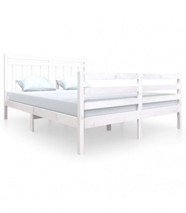 Bed Frame White Solid Wood 150x200 cm 5FT King Size