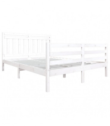 Bed Frame White Solid Wood 150x200 cm 5FT King Size