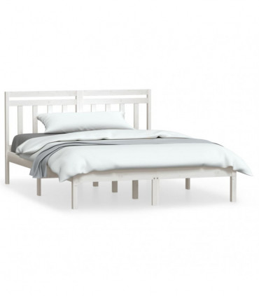 Bed Frame White Solid Wood Pine 140x190 cm
