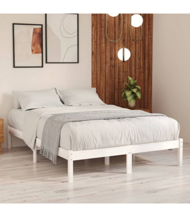 Bed Frame White Solid Wood Pine 140x190 cm