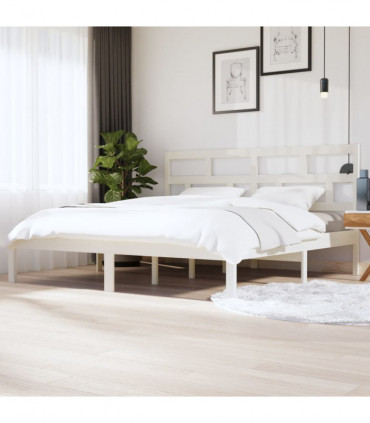 Bed Frame White Solid Wood Pine 200x200 cm