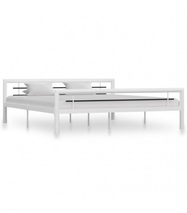 Bed Frame White and Black Metal 180x200 cm