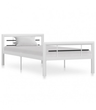 Bed Frame White and Black Metal 90x200 cm