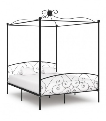 Canopy Bed Frame Black Metal 160x200 cm