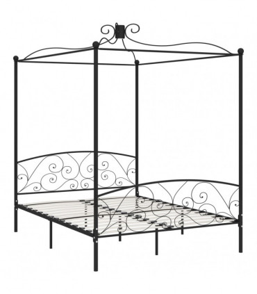 Canopy Bed Frame Black Metal 160x200 cm
