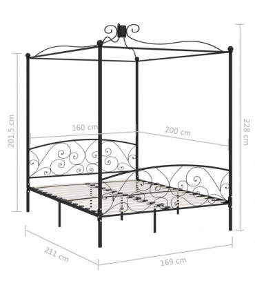 Canopy Bed Frame Black Metal 160x200 cm