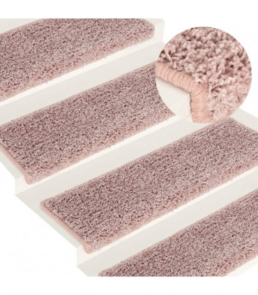 Carpet Stair Treads 15 pcs 65x25 cm White and Pink