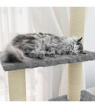 Cat Tree with Sisal Scratching Posts Light Grey 155 cm