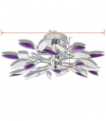 Ceiling Lamp White & Purple Acrylic Crystal Leaf Arms 3 E14 Bulbs