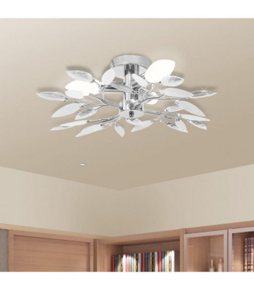 Ceiling Lamp White & Transparent Acrylic Crystal Leaf Arms 3 E14 Bulbs