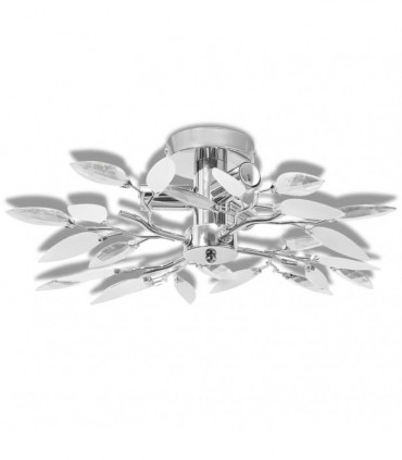 Ceiling Lamp White & Transparent Acrylic Crystal Leaf Arms 3 E14 Bulbs
