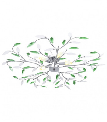 Ceiling Lamp with Acrylic Crystal Leaf Arms for 5 E14 Bulbs Green