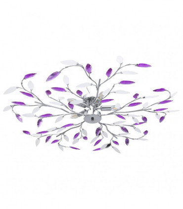 Ceiling Lamp with Acrylic Crystal Leaf Arms for 5 E14 Bulbs Purple