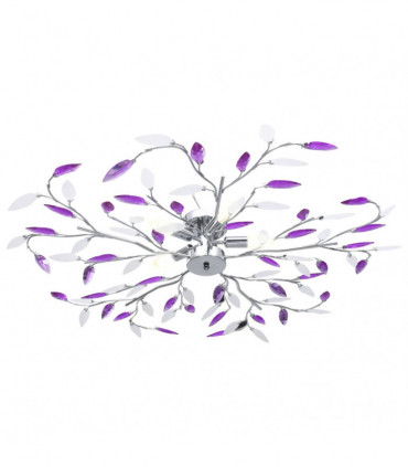 Ceiling Lamp with Acrylic Crystal Leaf Arms for 5 E14 Bulbs Purple