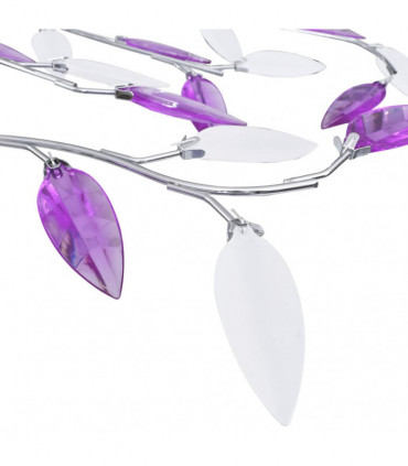 Ceiling Lamp with Acrylic Crystal Leaf Arms for 5 E14 Bulbs Purple