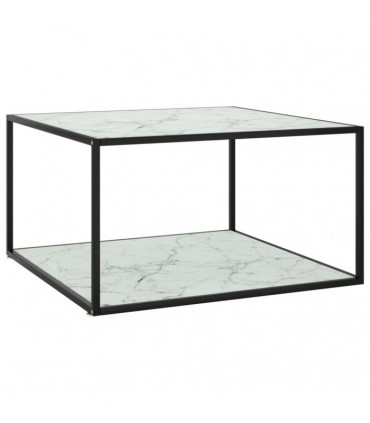 Coffee Table Black with White Marble Glass 90x90x50 cm