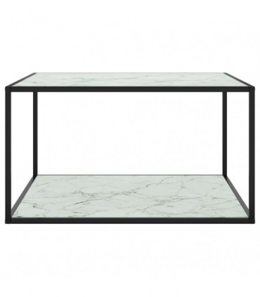 Coffee Table Black with White Marble Glass 90x90x50 cm