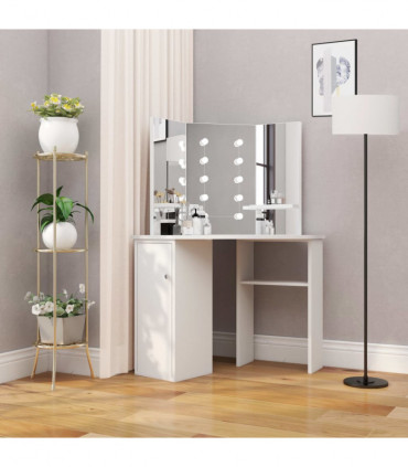 Corner Dressing Table Make-up Table with LED Light White
